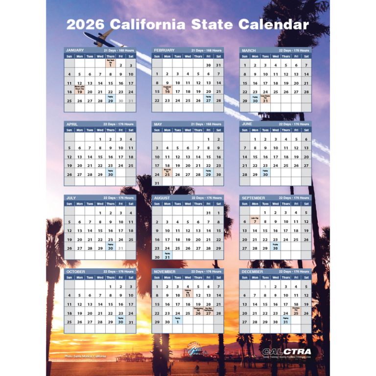 Caltrans Working Day Calendar 2026