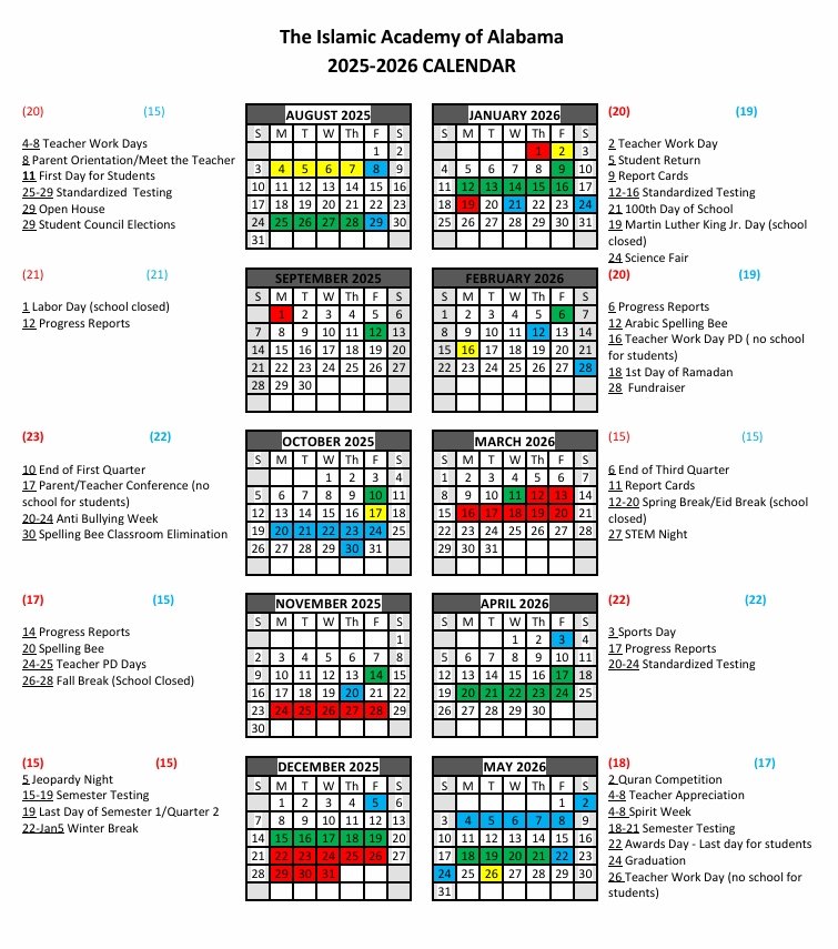 Alabama Academic Calendar 2026