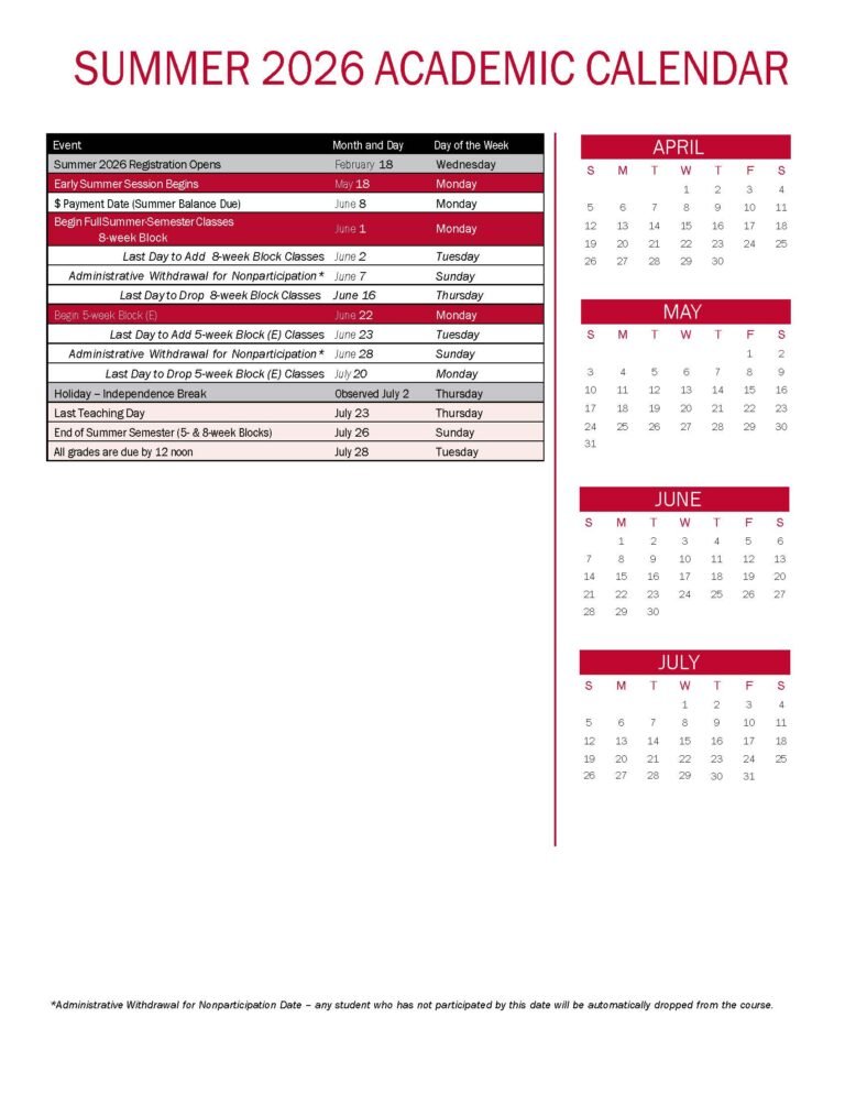 Summer 2026 Academic Calendar