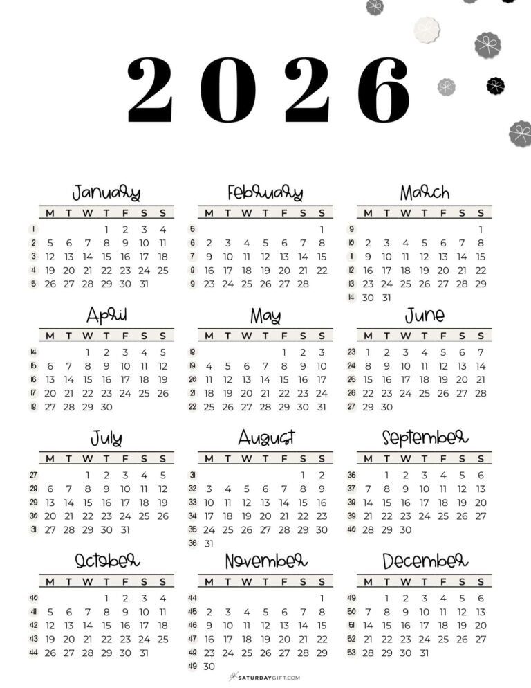 Calendar 2026 With Weeks Number