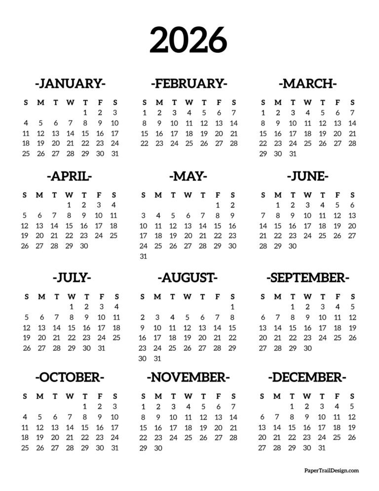 Free Printable 2026 Calendar One Page