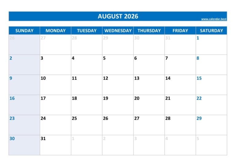 General Blue Calendar August 2026