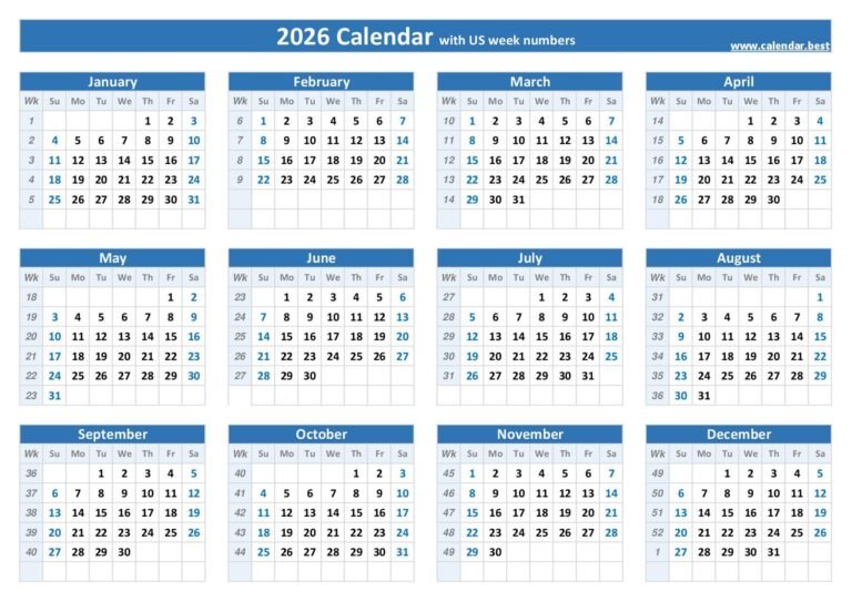 2026 Calendar By Week Number