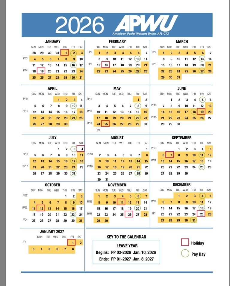 Usps Pay Period Calendar 2026