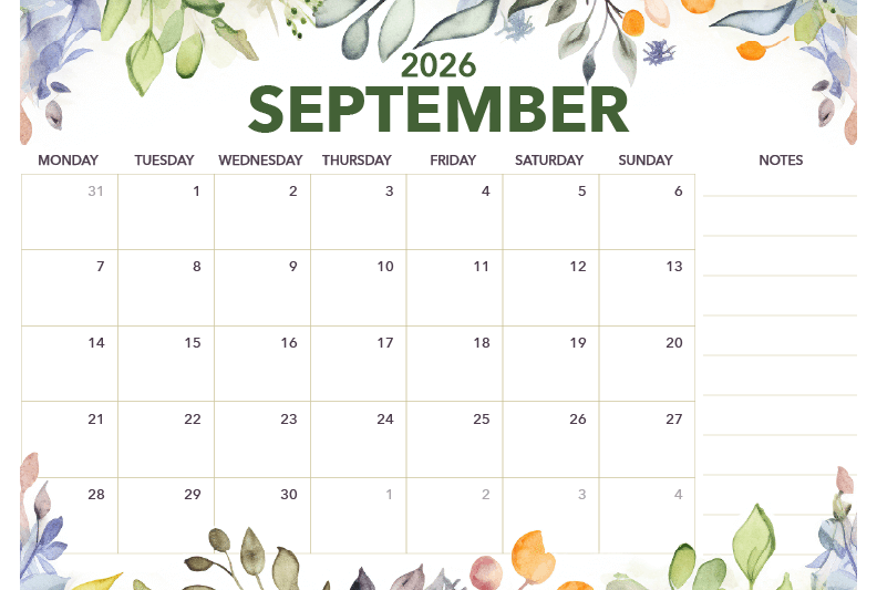 print september 2026 calendar