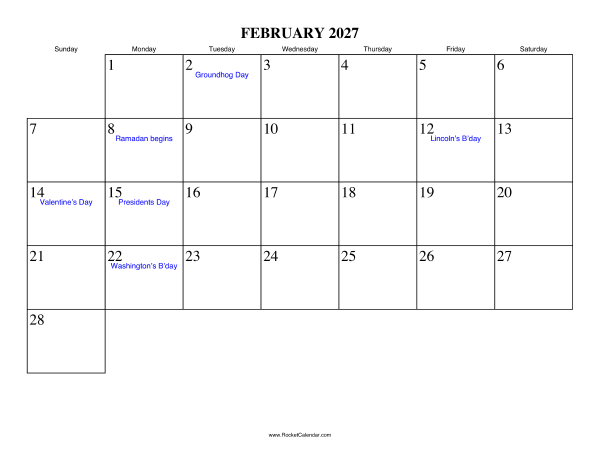 Master Your Schedule with the Ultimate Calendar For Feb 2027