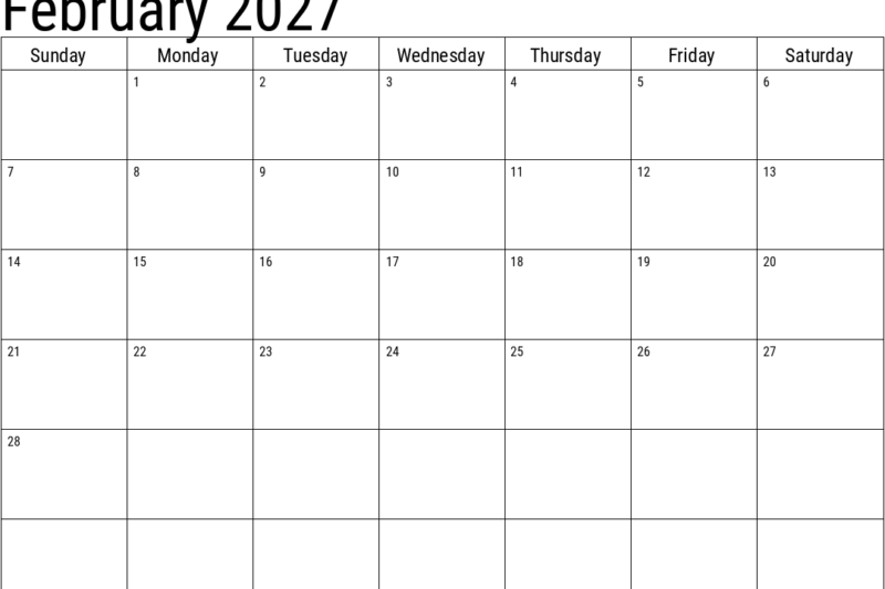 Print Feb 2027 Calendar: Your Ultimate Guide to Efficient Monthly Planning