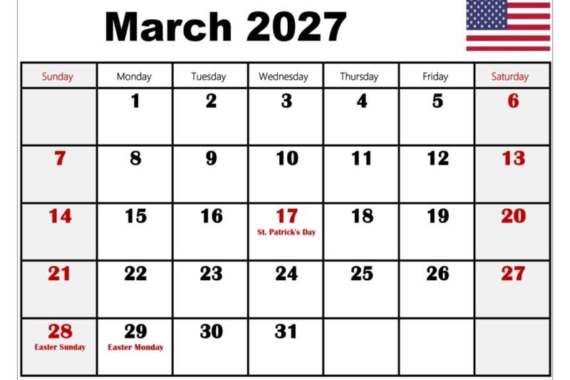 Get Organized Now with the Printable March 2027 Calendar – Your Ultimate Planning Tool