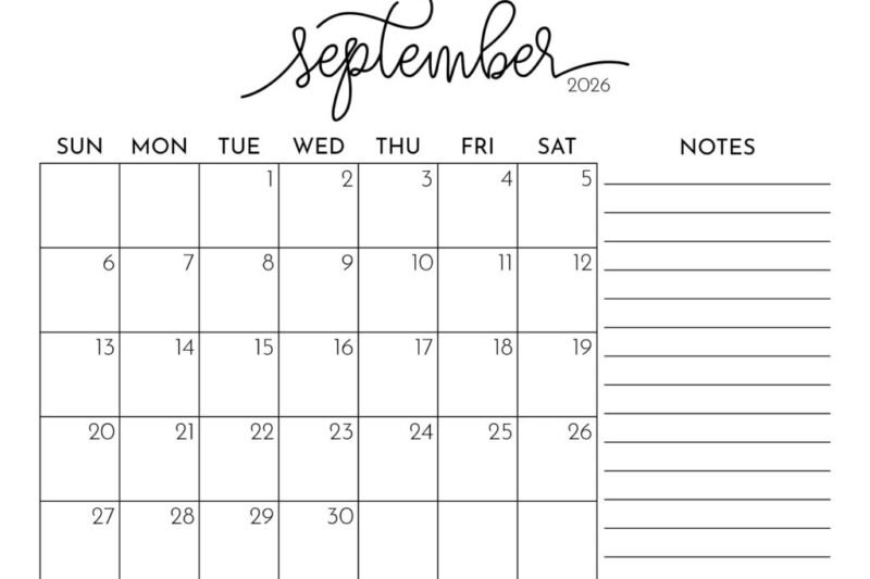 calendar for september 2026