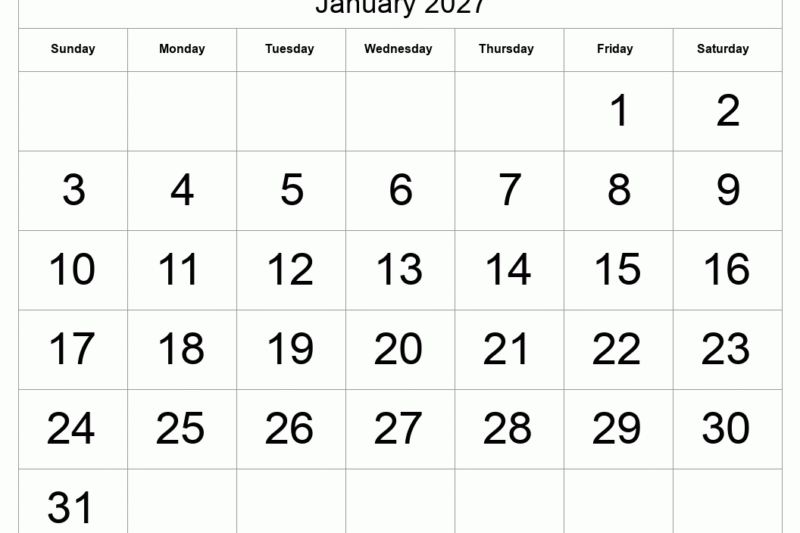 Maximize Your Planning with the Printable January 2027 Calendar