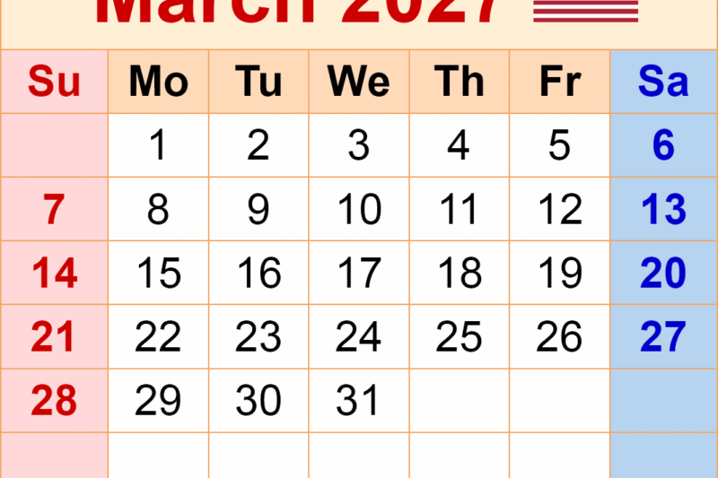 Print March 2027 Calendar: Your Ultimate Guide to Organized Planning