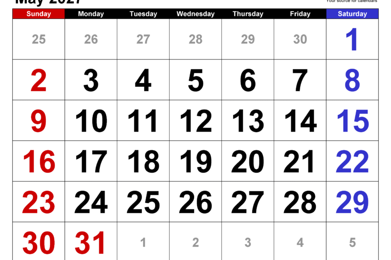 Print May 2027 Calendar: Your Ultimate Guide to Organized Planning