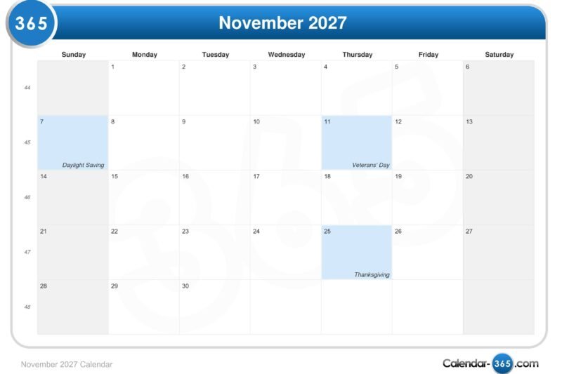 November 2027 Calendar: Essential Planning & Holiday Guide You Need