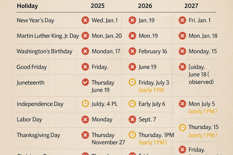 Stock Market Holidays 2027