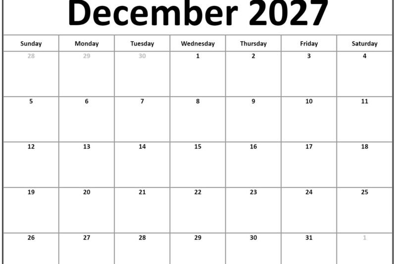 December 2027 Calendar Printable Free