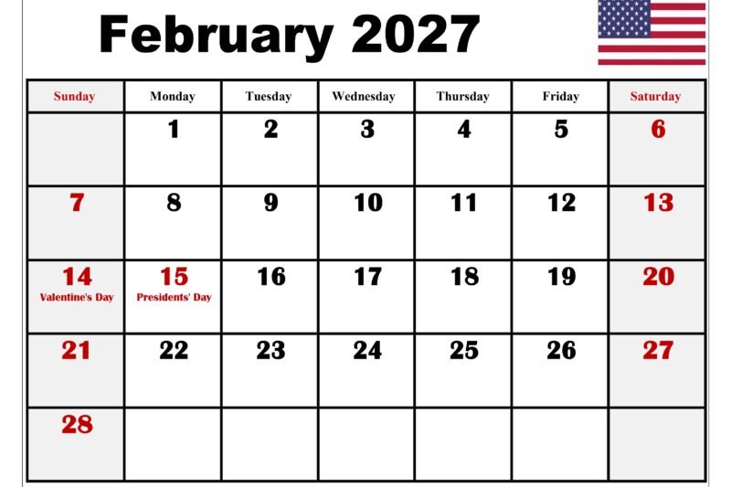 February 2027 Calendar With Holidays