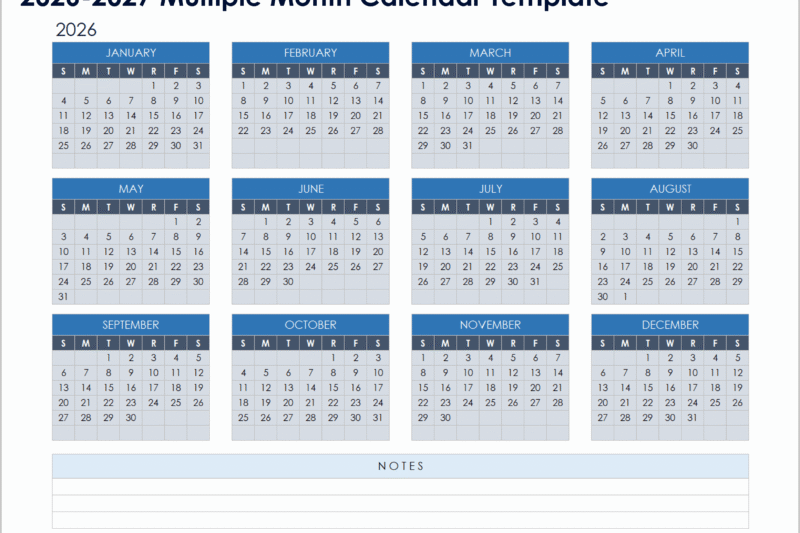 Google Sheets Calendar Template 2027