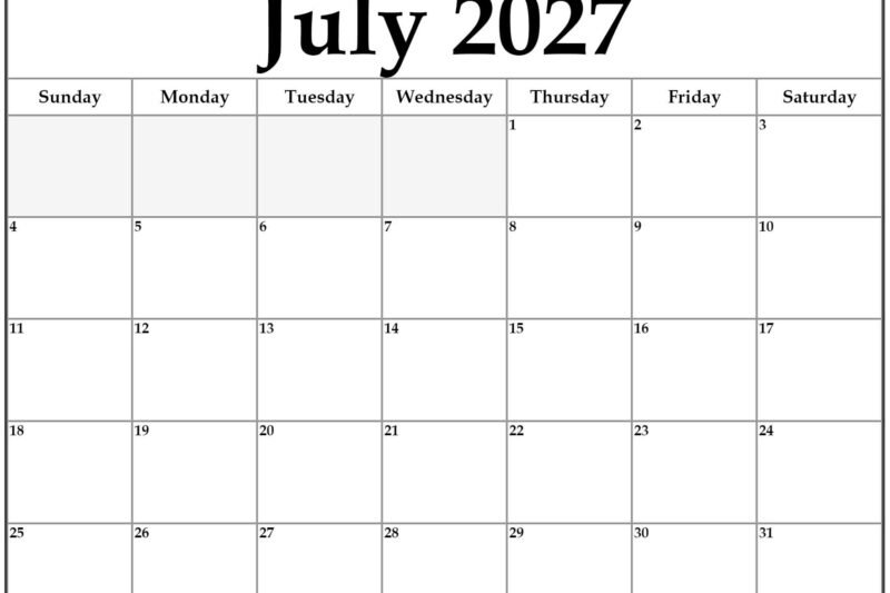 July 2027 Calendar Printable