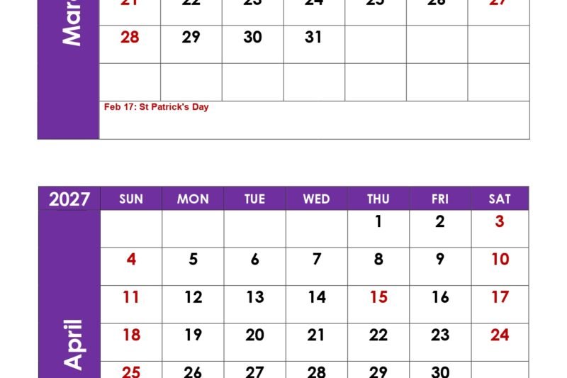 March And April 2027 Calendar