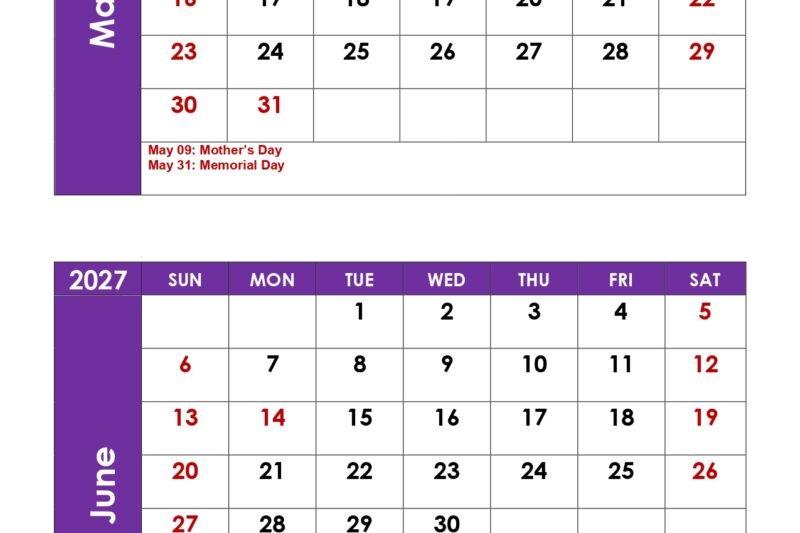 May June 2027 Calendar