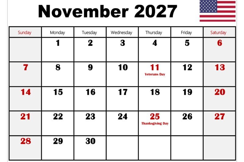 November 2027 Calendar Printable