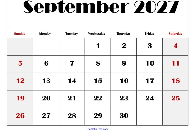 September 2027 Calendar Print
