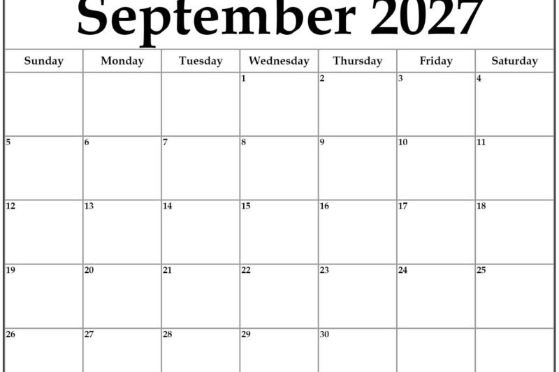 September 2027 Calendar Printable