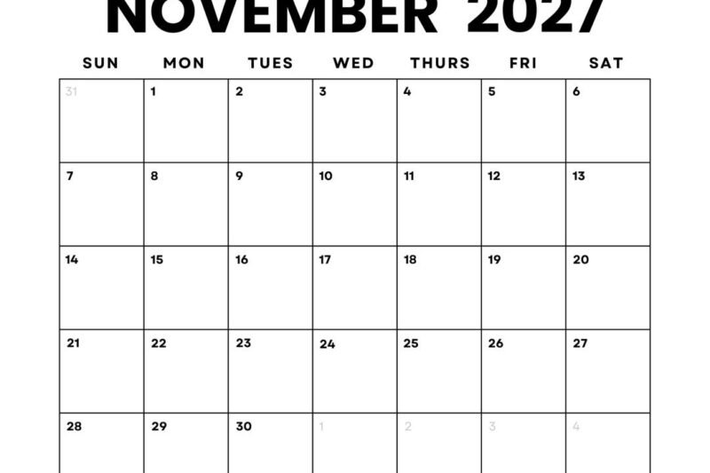 November 2027 Printable Calendar