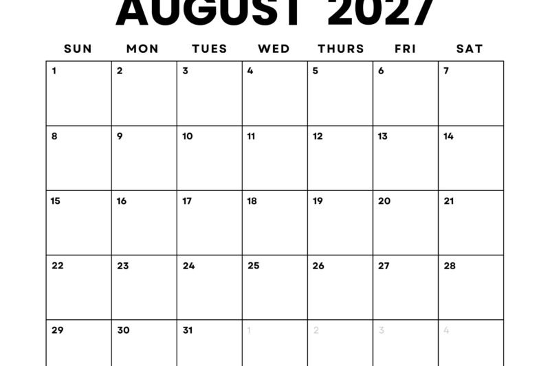August 2027 Calendar Printable