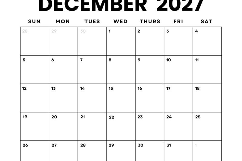 Printable December 2027 Calendar
