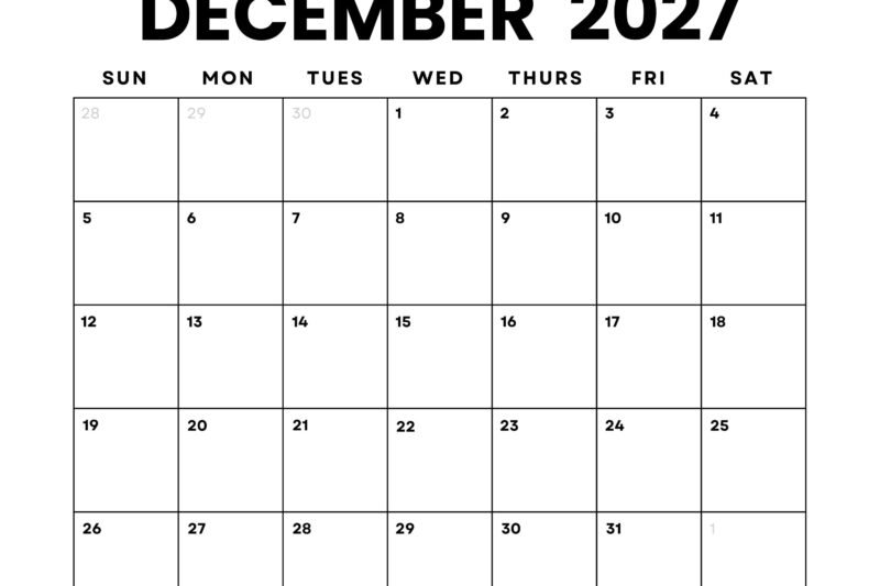 Print December 2027 Calendar