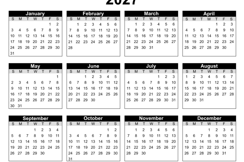 2027 Calendar Printable Pdf Free Download