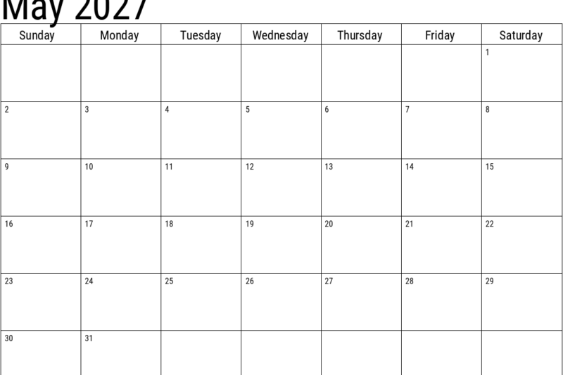 Free Printable May 2027 Calendar
