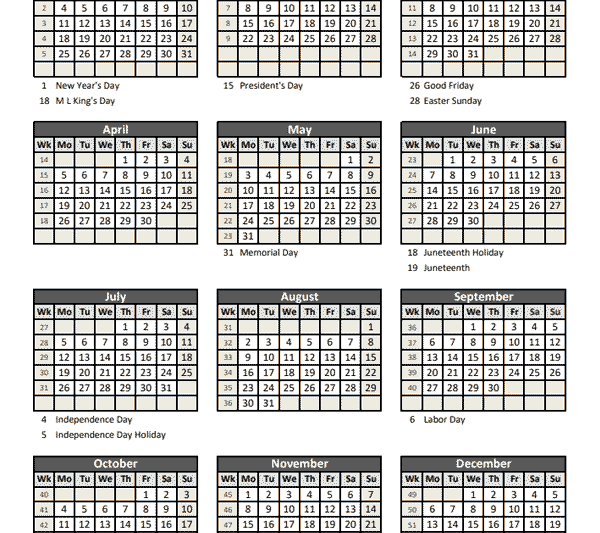 Google Sheet Calendar Template 2027