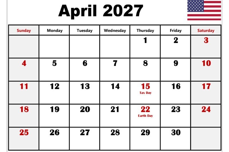 Printable Calendar April 2027
