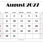 Printable Calendar August 2027 9 August 2027 Blank Printable Calendar