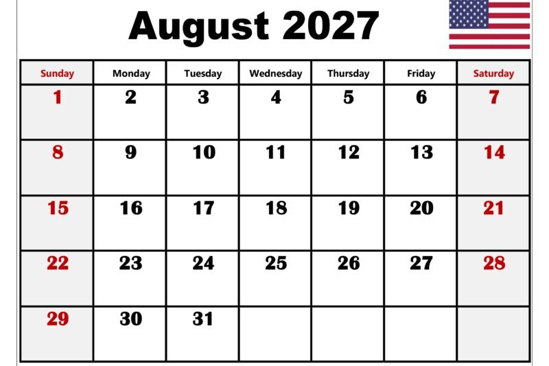 August 2027 Calendar With Holidays