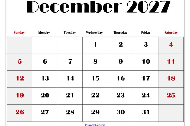 Blank December 2027 Calendar