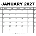 Calendar Of January 2027 10 January 2027 Calendar