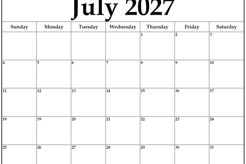 Blank July 2027 Calendar