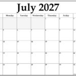Printable Calendar July 2027 9 July 2027 calendar b4 1