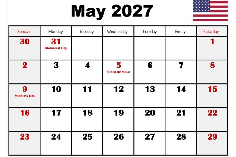 May 2027 Calendar With Holidays