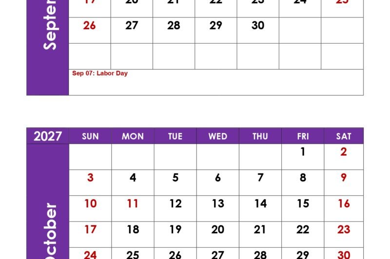 September And October 2027 Calendar