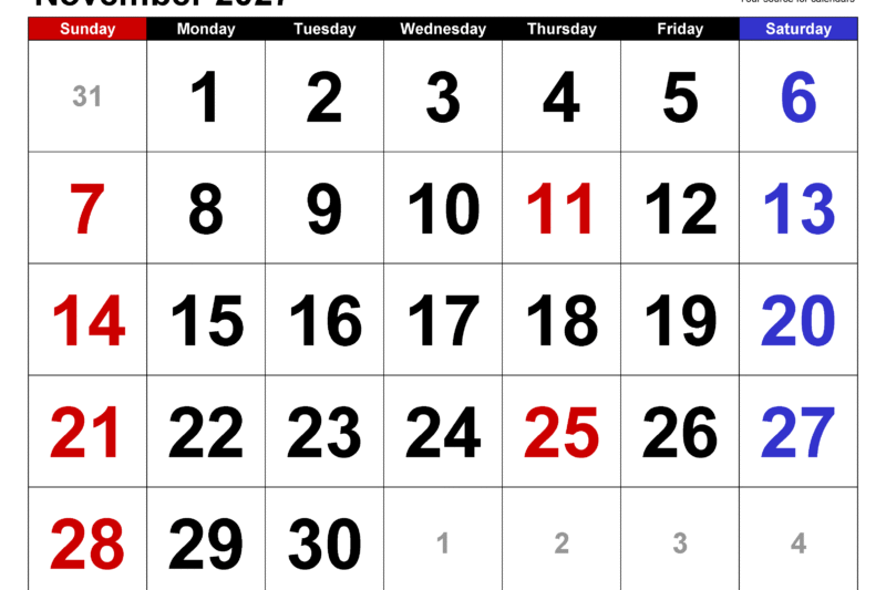 How Many Days In November 2027