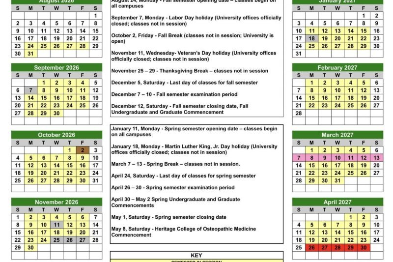 Ohio State Academic Calendar 2027