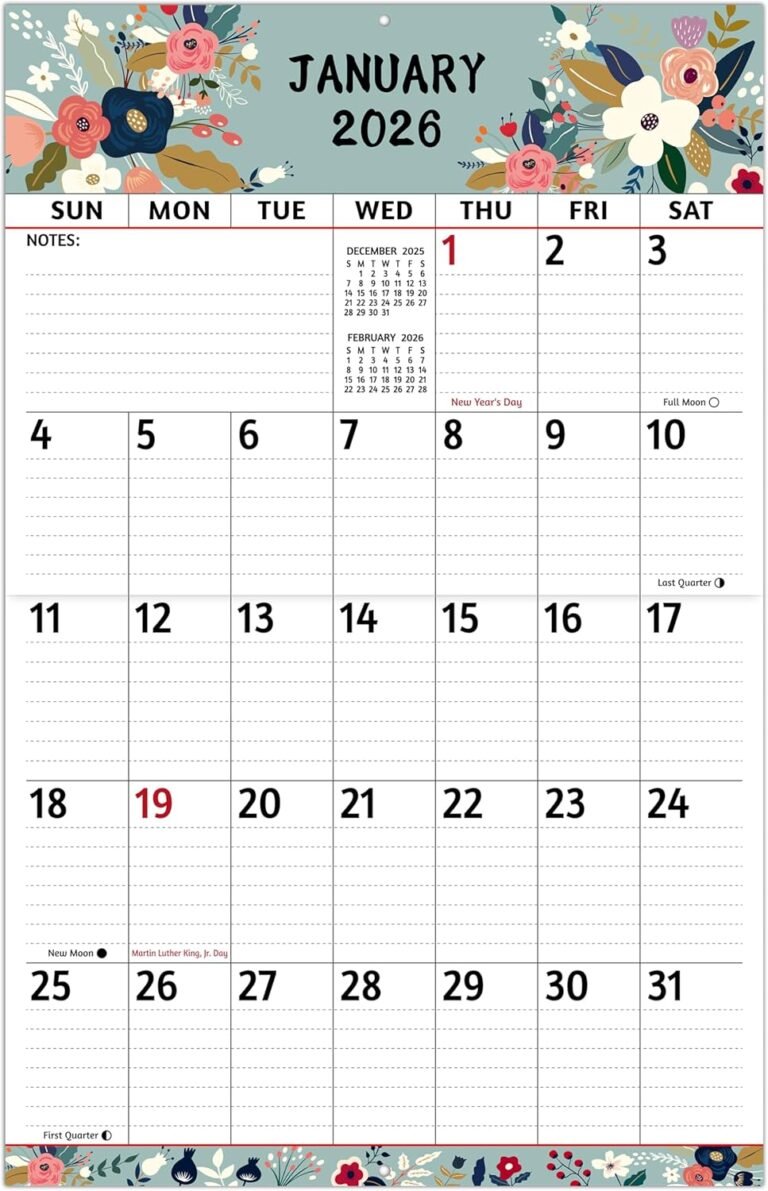 Extra Large Monthly Wall Calendar 2026
