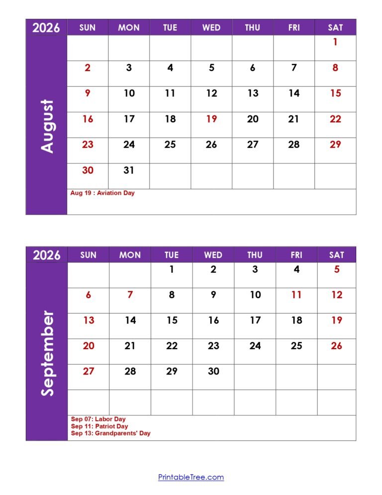 August September 2026 Calendar With Holidays