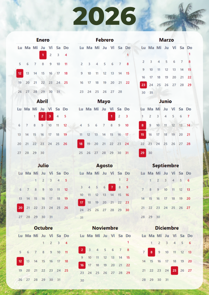 Calendario 2026 Colombia Con Festivos