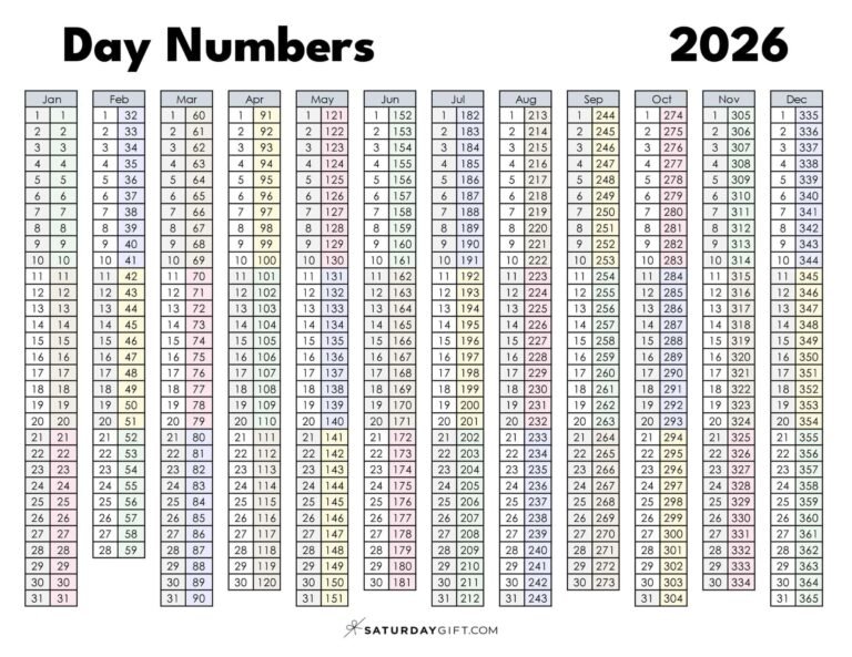 2026 Calendar With Days Numbered