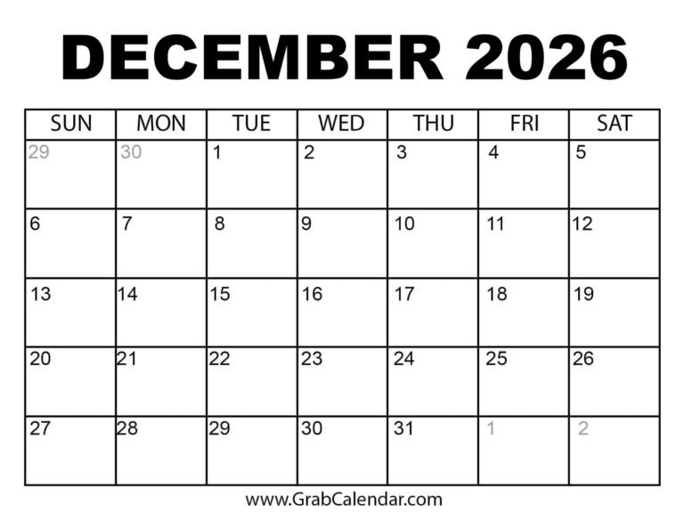 December 2026 Calendar Grab Calendar